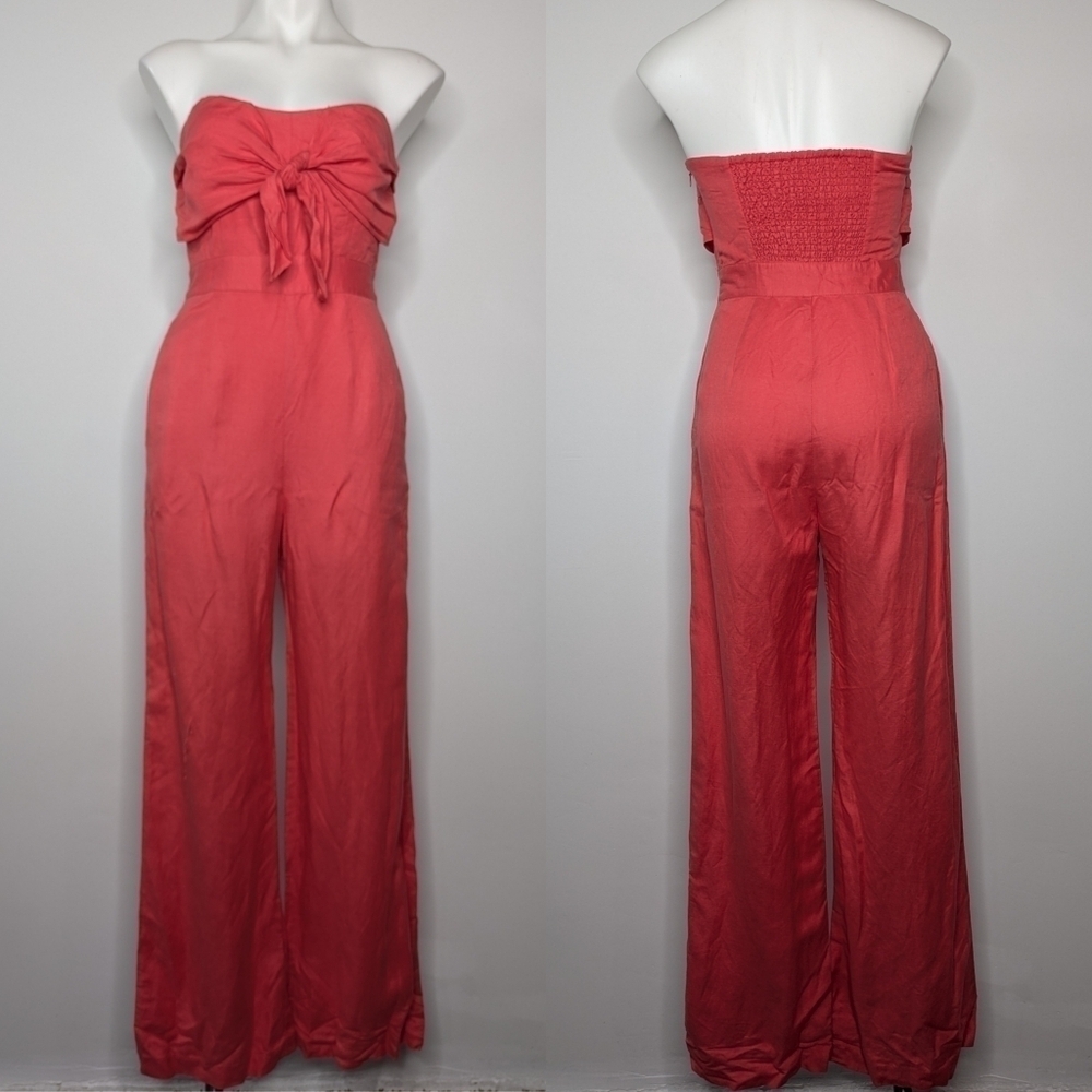 Derek Lam Collective salmon red/orange strapless tie accent jumpsuit 38 US 4